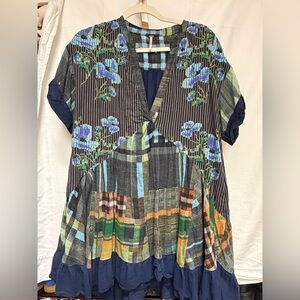 Free People Floral Patchwork V-Neck Top